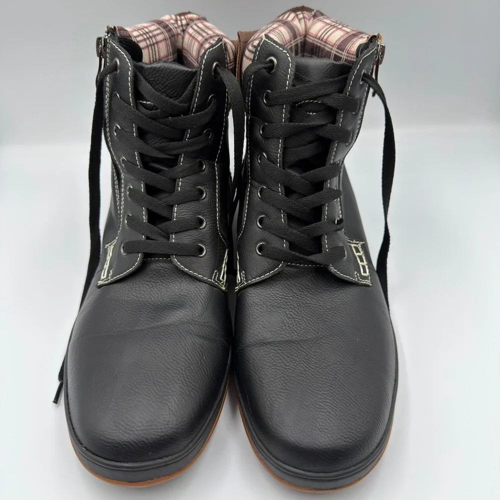 Carlos by Carlos Santana Solo Mens Black Faux Leather Plaid Boots Size 11